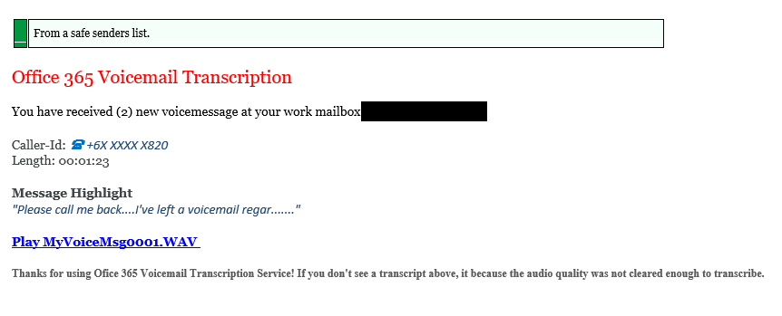 Body of a phishing email